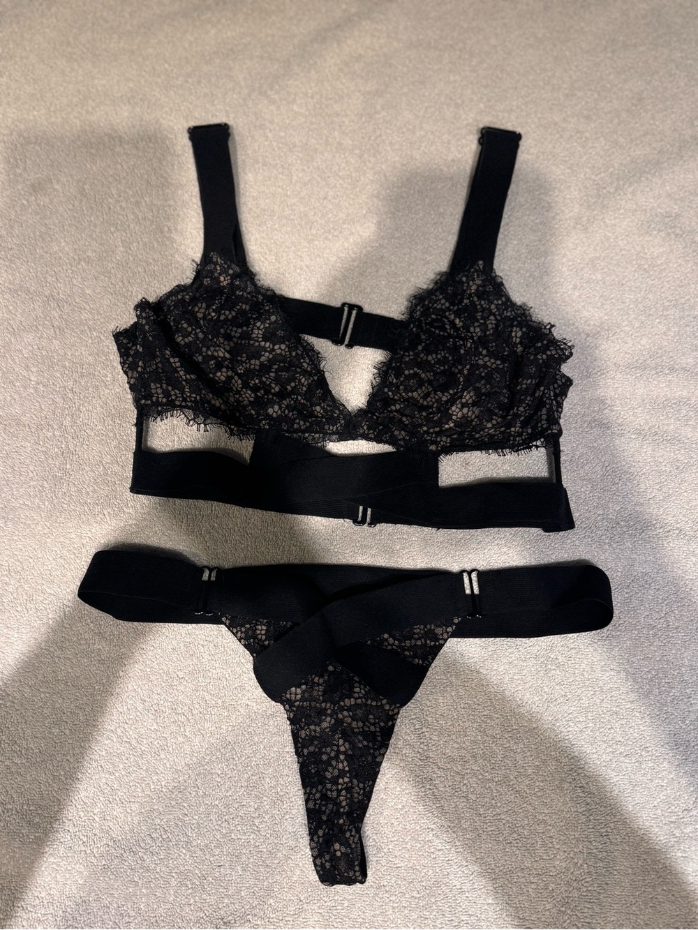 Victoria’s Secret - Black Lace Strappy Bralette & Thong Set